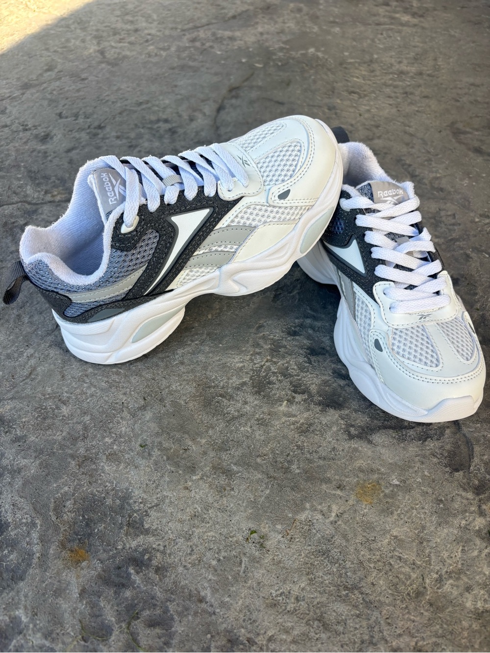 Reebok Kids White and Gray Athletic Sneakers
